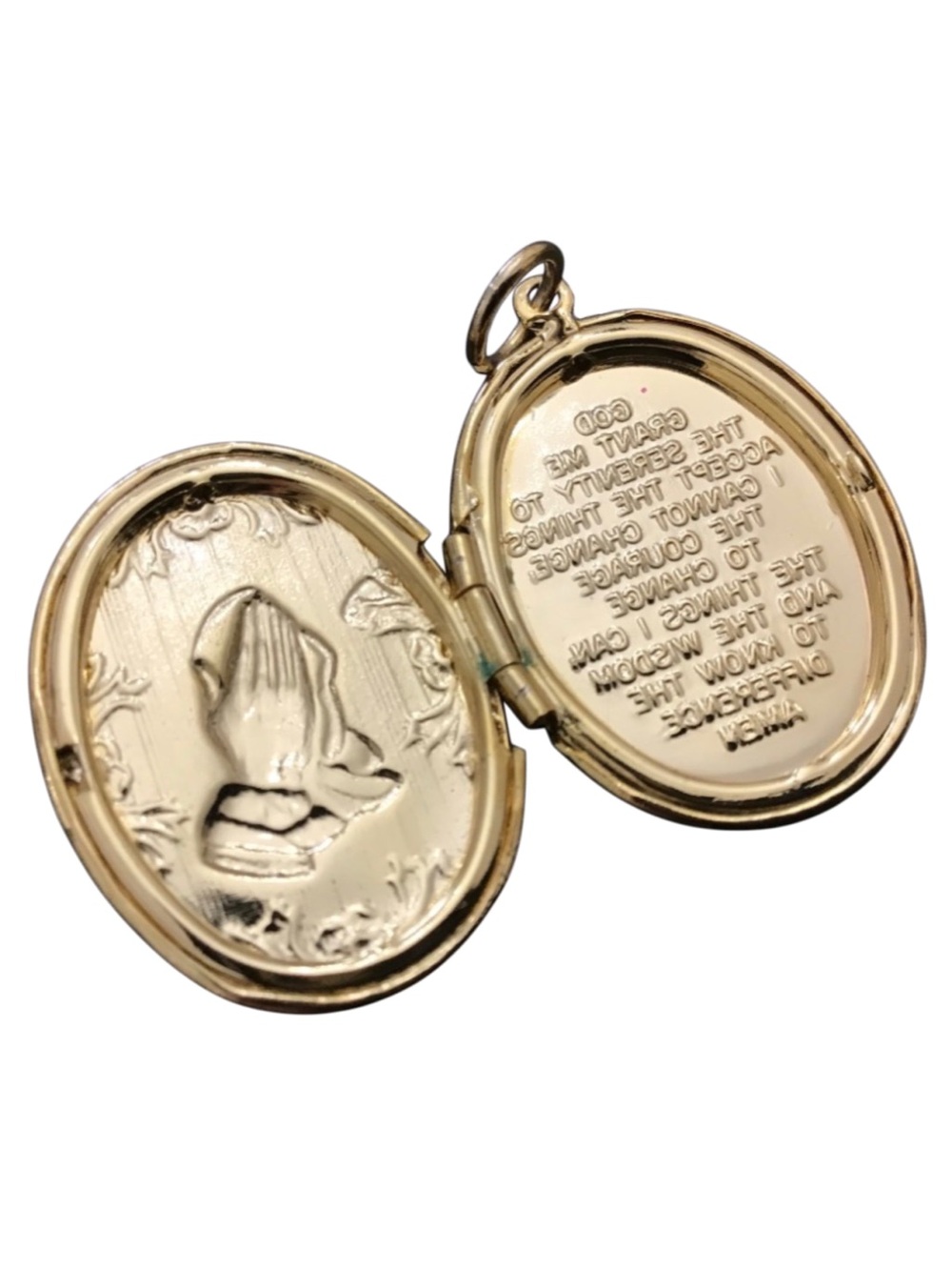 VTG God grant me the Serenity praying hands Reliquary Locket -  pendant only